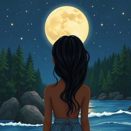 A cover illustration featuring a girl with dark skin and wavy black hair, seen from the back