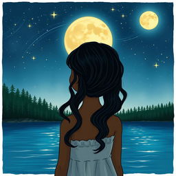 A cover illustration featuring a girl with dark skin and wavy black hair, seen from the back