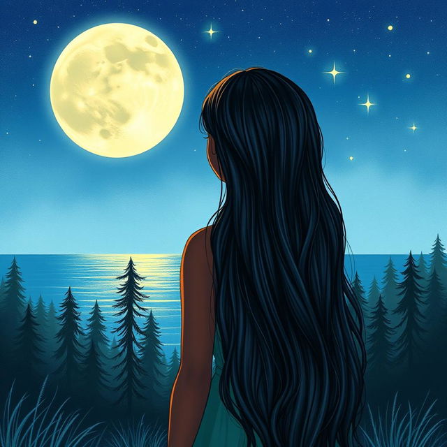 A cover illustration in a new drawing style featuring a girl with dark skin and long, wavy black hair, seen from the back