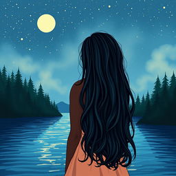 A cover illustration in a new drawing style featuring a girl with dark skin and long, wavy black hair, seen from the back