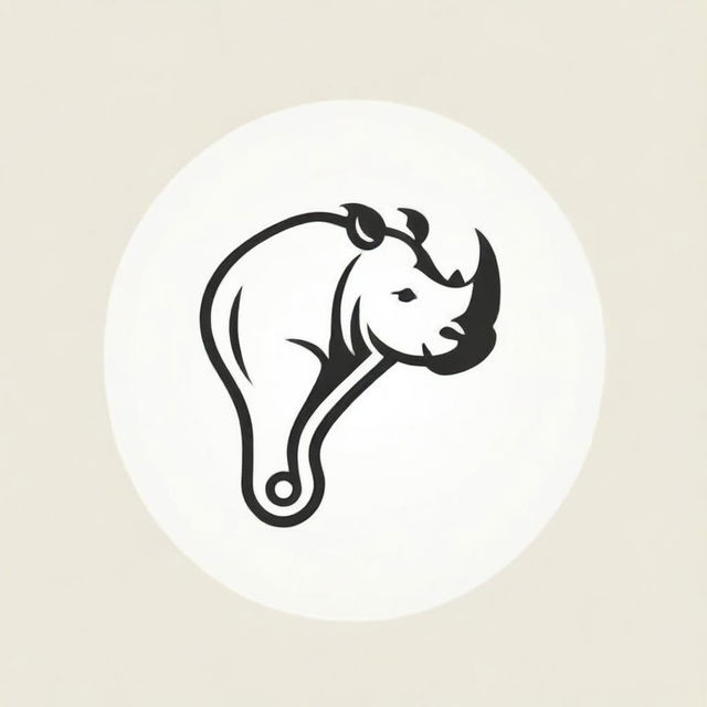 A logo of a rhinoceros elegantly curved on a wrench, with clean lines and a sense of strength and precision.