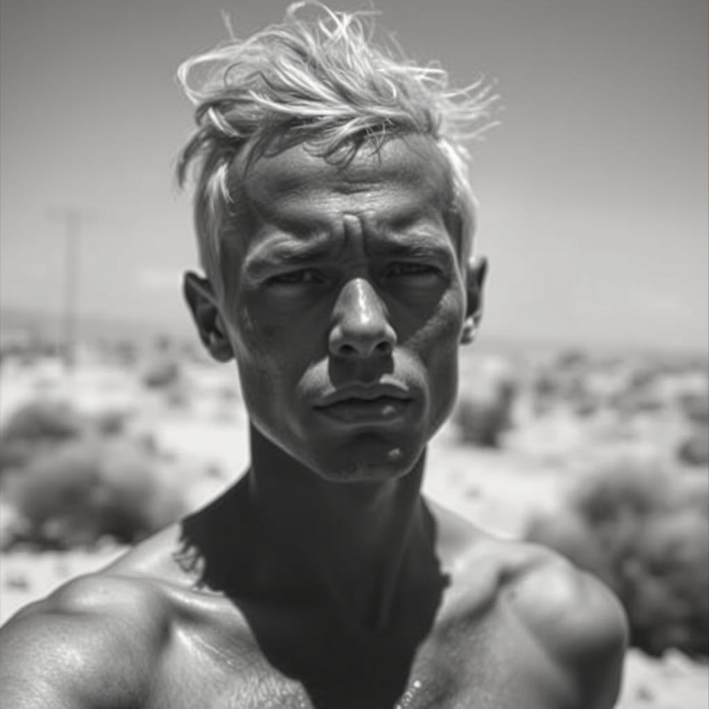 A black and white picture of a person in a hot and sultry environment