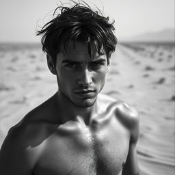 A black and white picture of a person in a hot and sultry environment