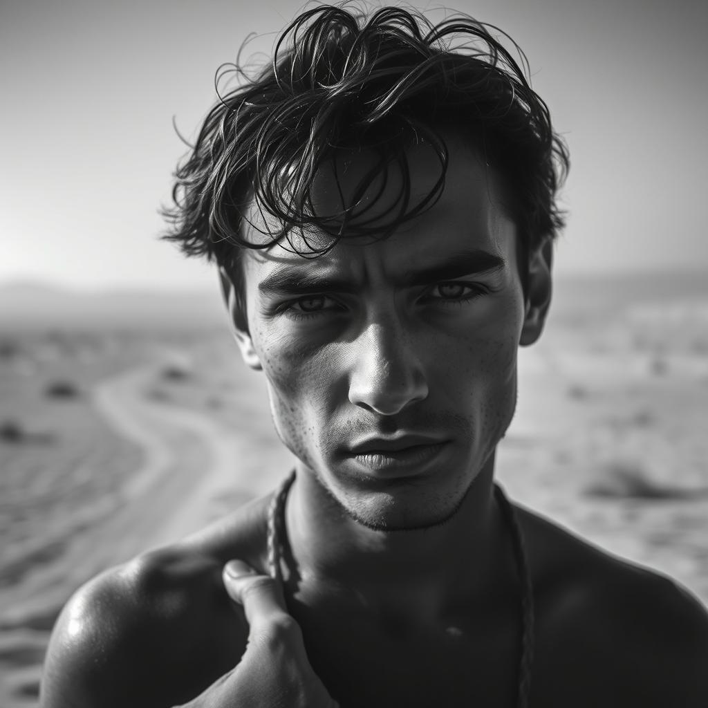 A black and white picture of a person in a hot and sultry environment