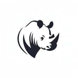 A sleek and modern logo of a rhinoceros, employing minimalistic design aesthetics with strong, bold lines and a monochrome color scheme.