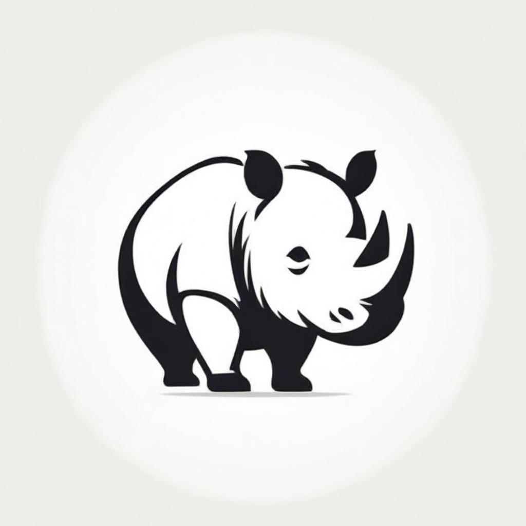 A sleek and modern logo of a rhinoceros, employing minimalistic design aesthetics with strong, bold lines and a monochrome color scheme.