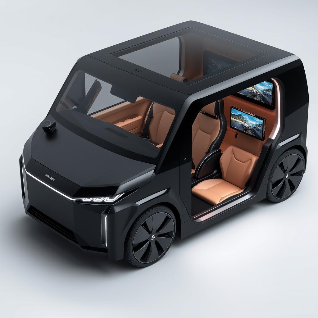 Create an image of a cube-shaped car that is black