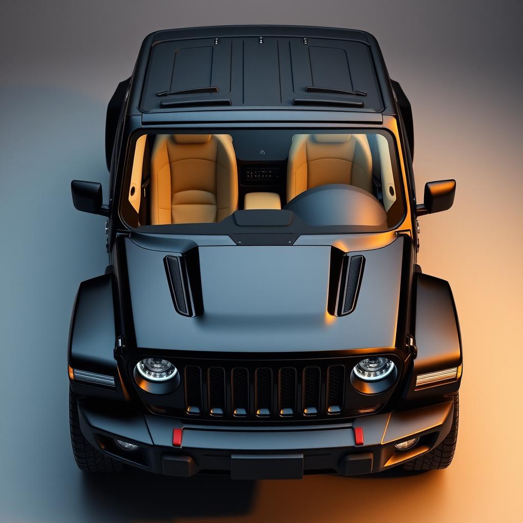 Create an image of a black car shaped like a Jeep