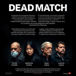 Create a poster with the title 'DEADMATCH' featuring four characters at the bottom