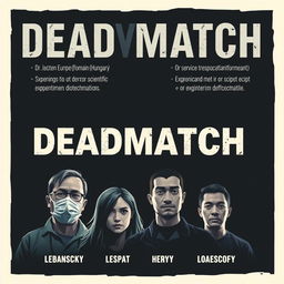 Create a poster with the title 'DEADMATCH' featuring four characters at the bottom