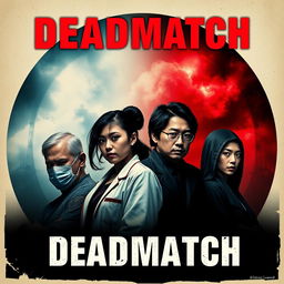 Create a poster with the title 'DEADMATCH' featuring four characters at the bottom