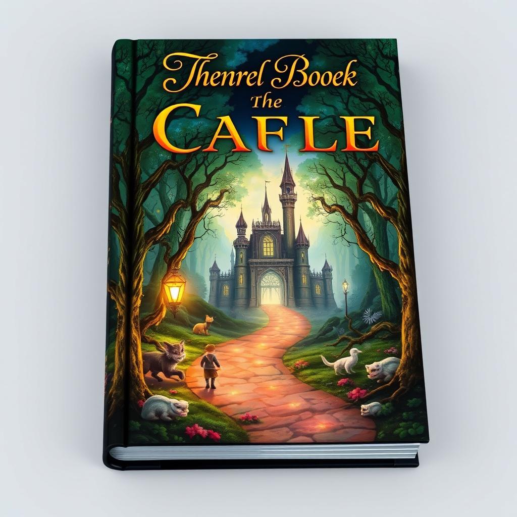 A captivating book cover featuring an enchanted forest with mystical creatures and a glowing pathway leading to an ancient castle