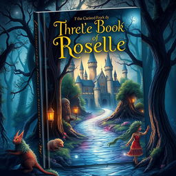 A captivating book cover featuring an enchanted forest with mystical creatures and a glowing pathway leading to an ancient castle