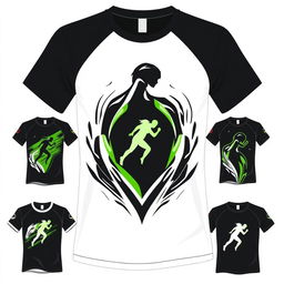 Create a design for 10 running t-shirts using black, white, and green colors