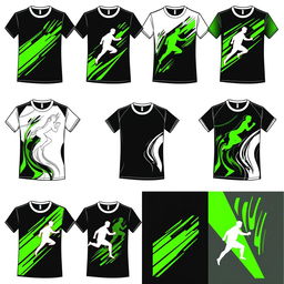 Create a design for 10 running t-shirts using black, white, and green colors