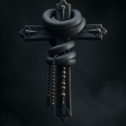 An upside-down cross with a snake wrapped around it