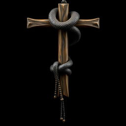 An upside-down cross with a snake wrapped around it