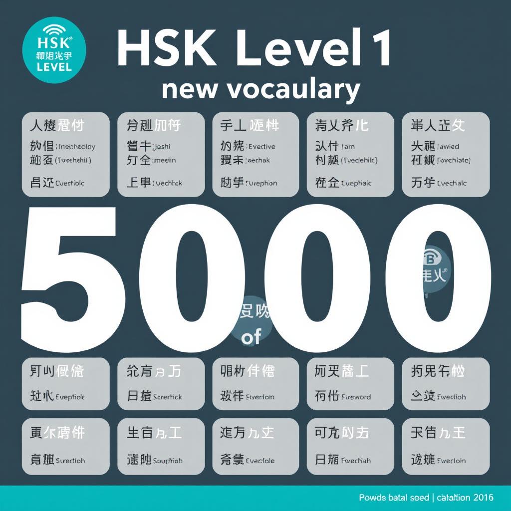 Create an educational image featuring all 500 words of the HSK Level 1 new vocabulary