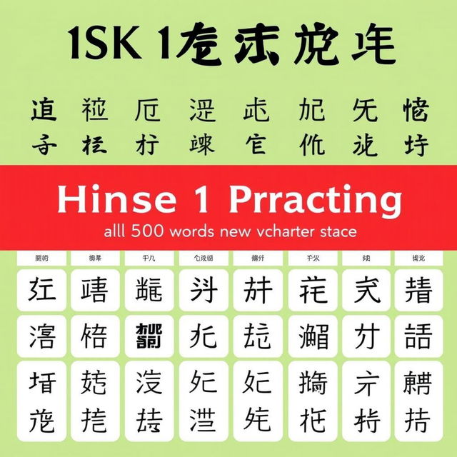 Create an image featuring Chinese character writing practice for all 500 words in the HSK 1 new vocabulary list