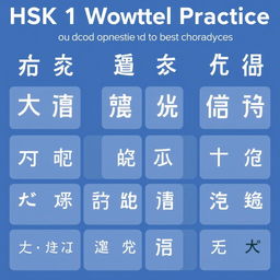 Create an image featuring Chinese character writing practice for all 500 words in the HSK 1 new vocabulary list