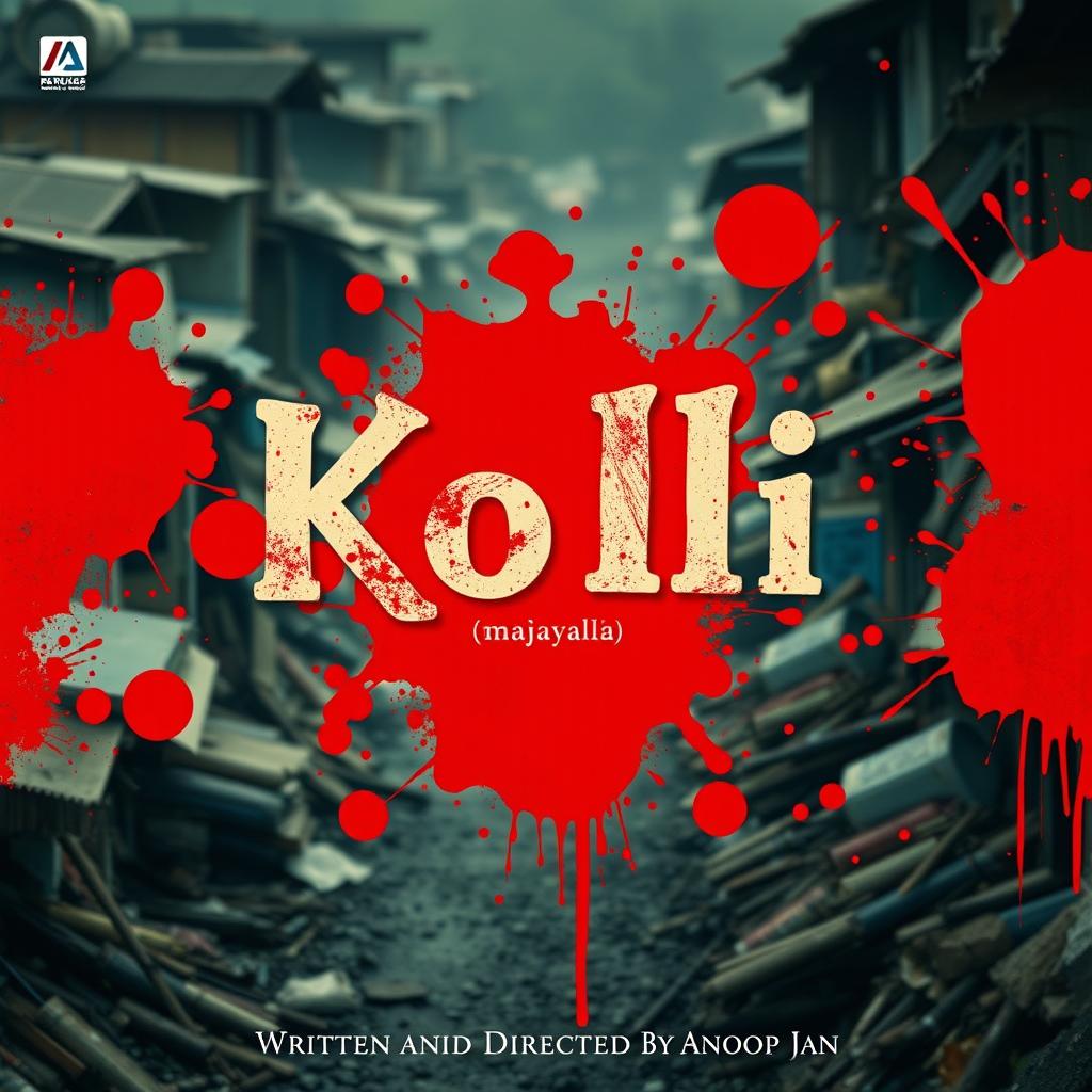 Create a movie poster titled 'Kolli' in Malayalam font, with the text 'Written and Directed by Anoop Jan