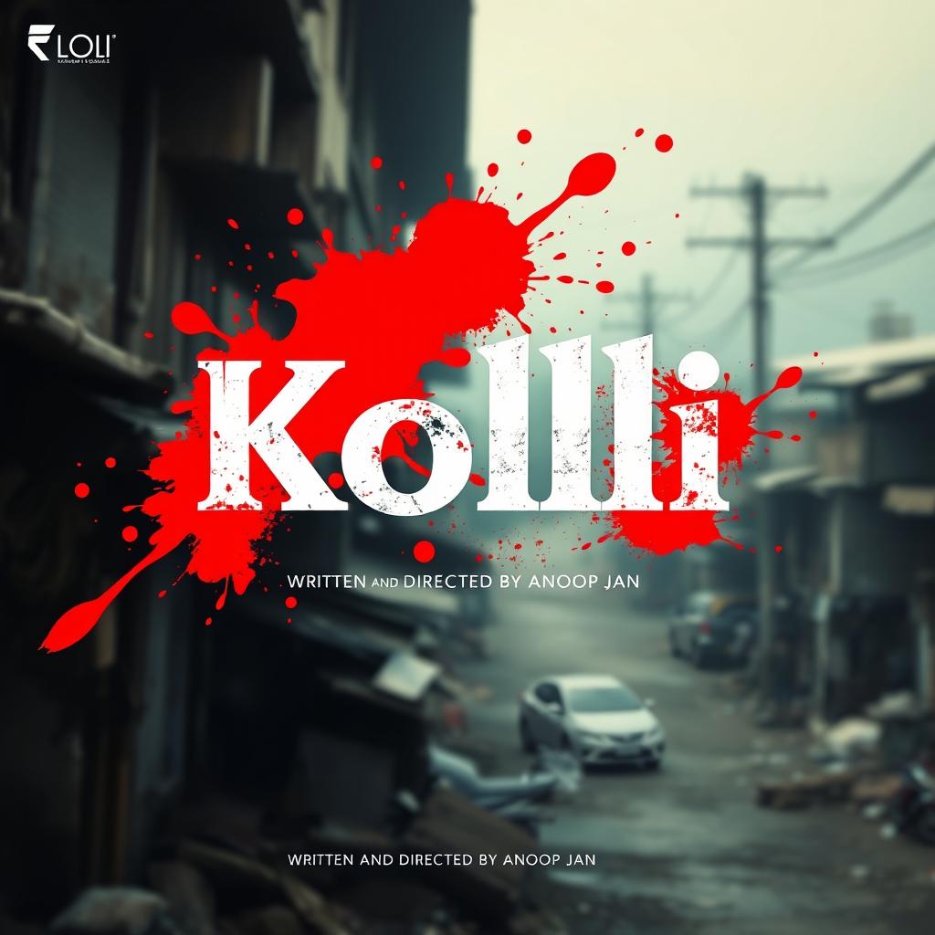 Create a movie poster titled 'Kolli' in Malayalam font, with the text 'Written and Directed by Anoop Jan