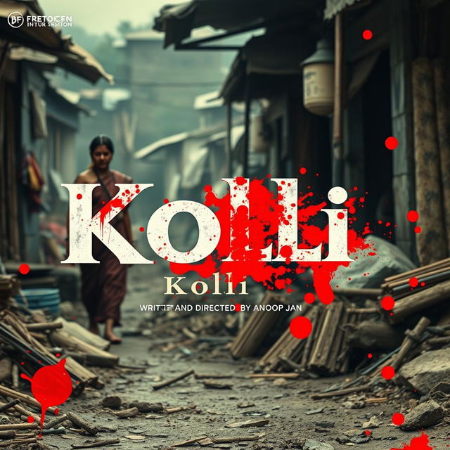 Create a movie poster titled 'Kolli' in Malayalam font, with the text 'Written and Directed by Anoop Jan