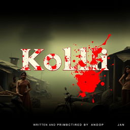 Create a movie poster titled 'Kolli' in Malayalam font, with the text 'Written and Directed by Anoop Jan