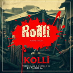 Create a movie poster titled 'Kolli' in Malayalam font, with the text 'Written and Directed by Anoop Jan