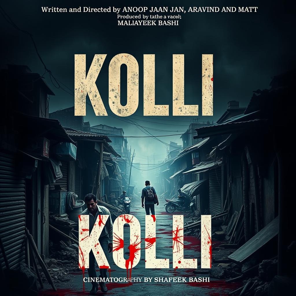 Create a movie poster with the title 'KOLLI' in Malayalam font