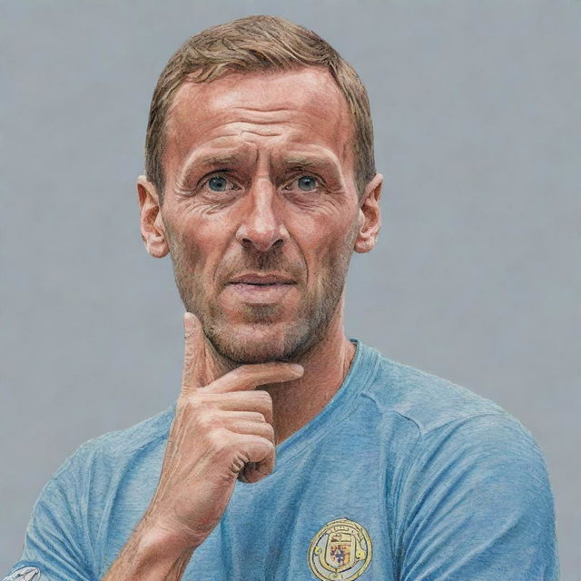 Convert the image of famous football players displaying playful rude gestures into the style of a coloured pencil sketch