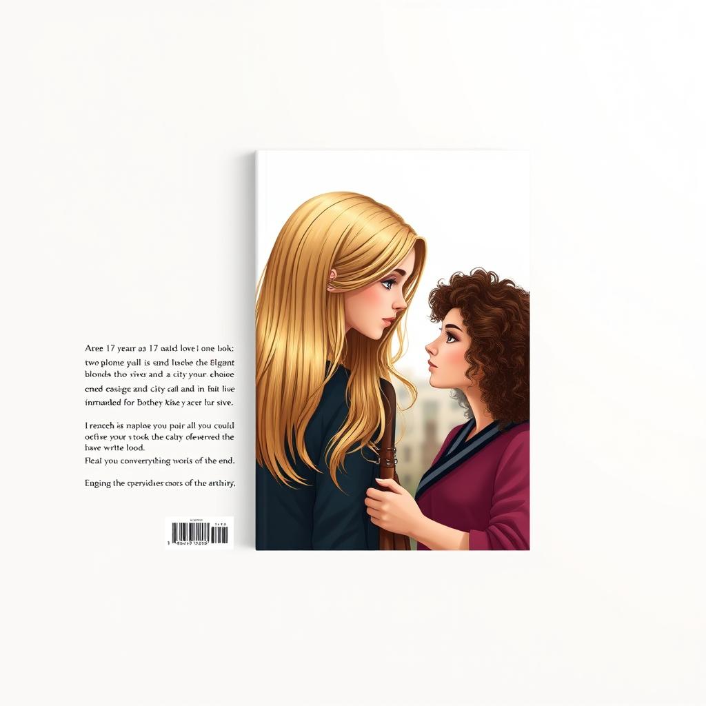 Create a digital book cover featuring two 17-year-old girls in love