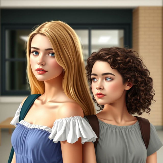 Create a digital book cover featuring two 17-year-old girls in love