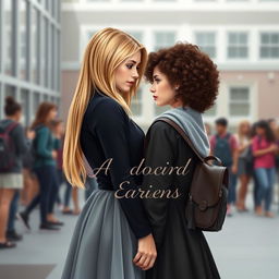 Create a digital book cover featuring two 17-year-old girls in love