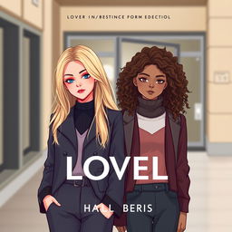 Create a digital book cover featuring two 17-year-old girls in love