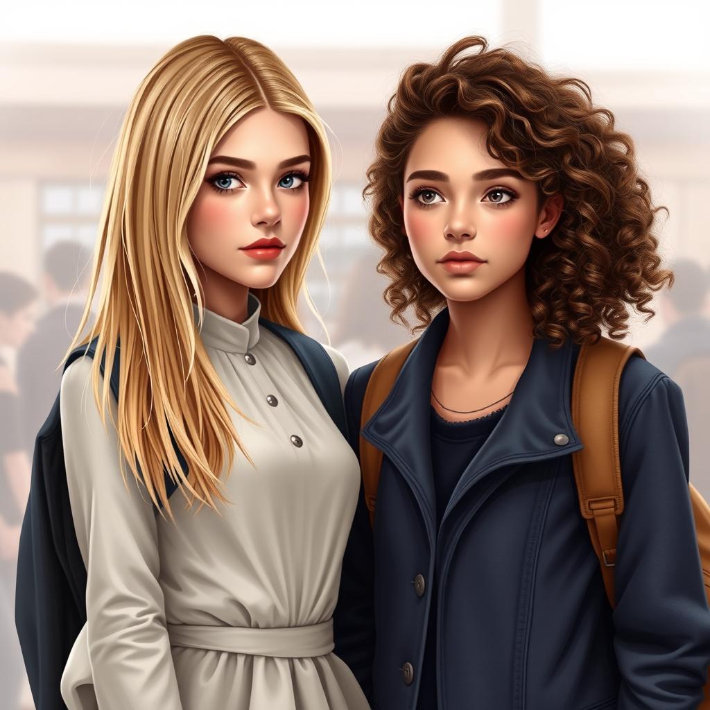 Create a digital book cover featuring two 17-year-old girls in love