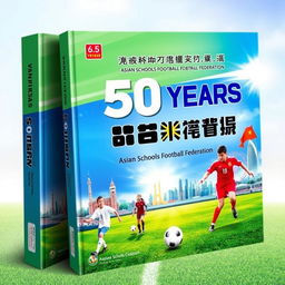 A book cover for '50 Years History of Asian Schools Football Federation'