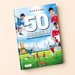 A book cover for '50 Years History of Asian Schools Football Federation'