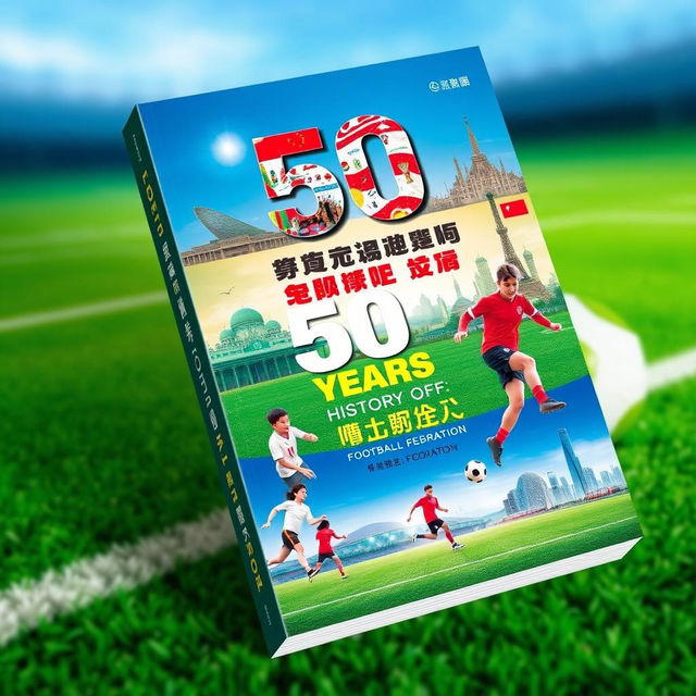 A book cover for '50 Years History of Asian Schools Football Federation'