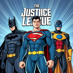 Create an image featuring Batman, Superman, and Blue Beetle standing together as a team