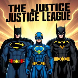 Create an image featuring Batman, Superman, and Blue Beetle standing together as a team