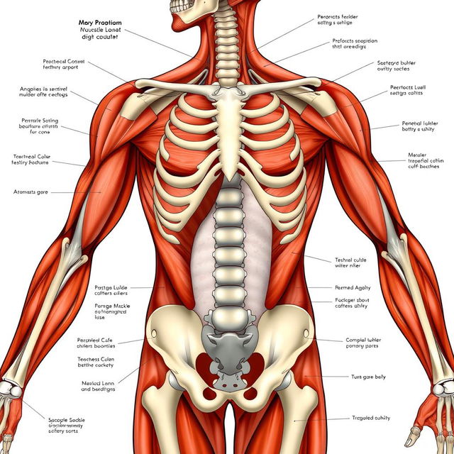 A detailed illustration of the human body, showcasing the muscular and skeletal systems in an educational and informative manner