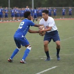 Honorable football players demonstrating their skills on the pitch with great sportsmanship.