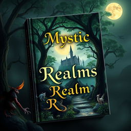 Create a captivating book cover featuring an enchanted forest with mystical creatures, a hidden castle in the background, and a glowing moon