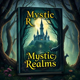 Create a captivating book cover featuring an enchanted forest with mystical creatures, a hidden castle in the background, and a glowing moon