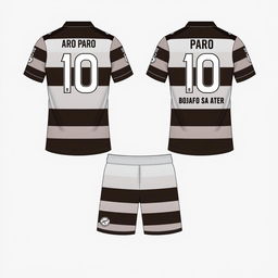 A detailed design of a football jersey and shorts set with stripes