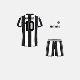 A detailed design of a football jersey and shorts set with stripes