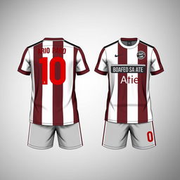 A detailed design of a football jersey and shorts set with stripes