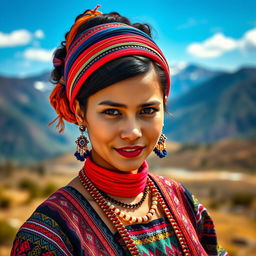 A portrait of an attractive traditional Bolivian woman with a sensual sight