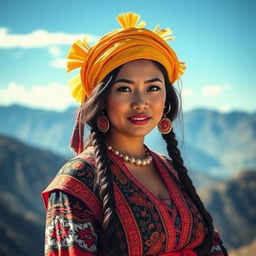 A portrait of an attractive traditional Bolivian woman with a sensual sight